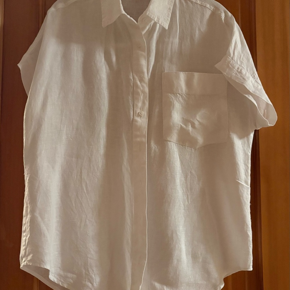 Quince White Short-Sleeve Button-Down Linen Shirt